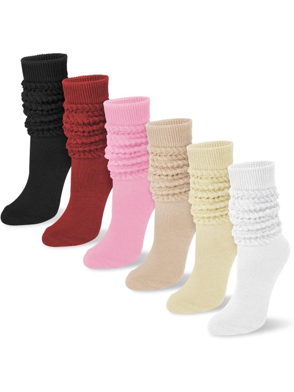 🧦Women's Red White 6 Pairs Slouchy Socks Long Knee High Boot Socks